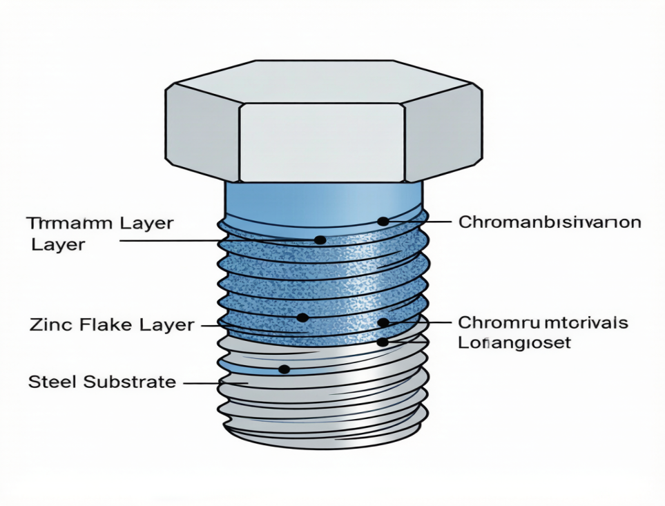 Figure 2. Cross-section diagram of Dacromet coating layers on a steel substrate